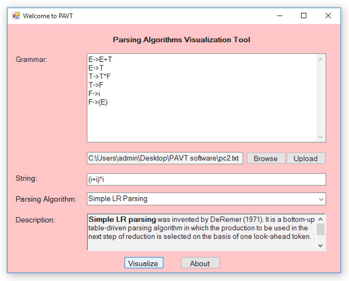 My software tool for teaching parsing algorithms.