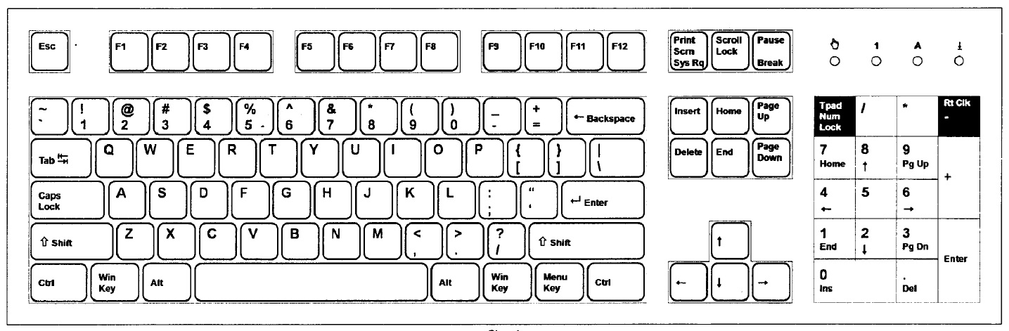 My drawing of a keyboard with an integrated touchpad (Patent No. 479715).